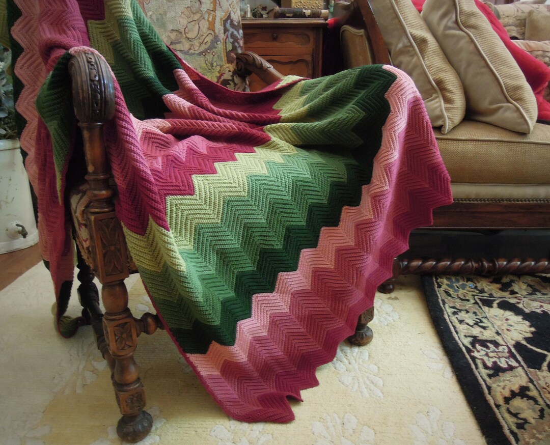 Vintage Wool Crocheted Afghan Throw Blanket Wool Chevron Pattern - Etsy