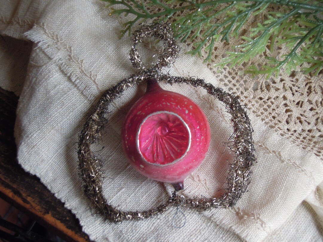 Antique Victorian Christmas Ornament / Red Mercury Glass & Tinsel ...
