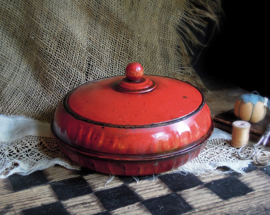 Vintage Red Tin Sewing Box / Storage Etsy