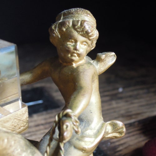 Vintage Antique Inkwell Bronze Cherub and Serpent Ink Well & Quill shops Holder Quill Pen Rest / Bronze Desktop Inkstand / Office Decor