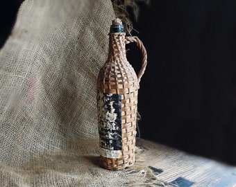 Vintage Demijohn Wrapped in Wicker / Demijohn Clear Glass Bottle / French Country Kitchen Style / From Portugal