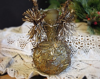 Antique Victorian Bottle Tinsel Christmas Ornament / Gold Glass & Tinsel Ornament / Antique German Tinsel Ornament