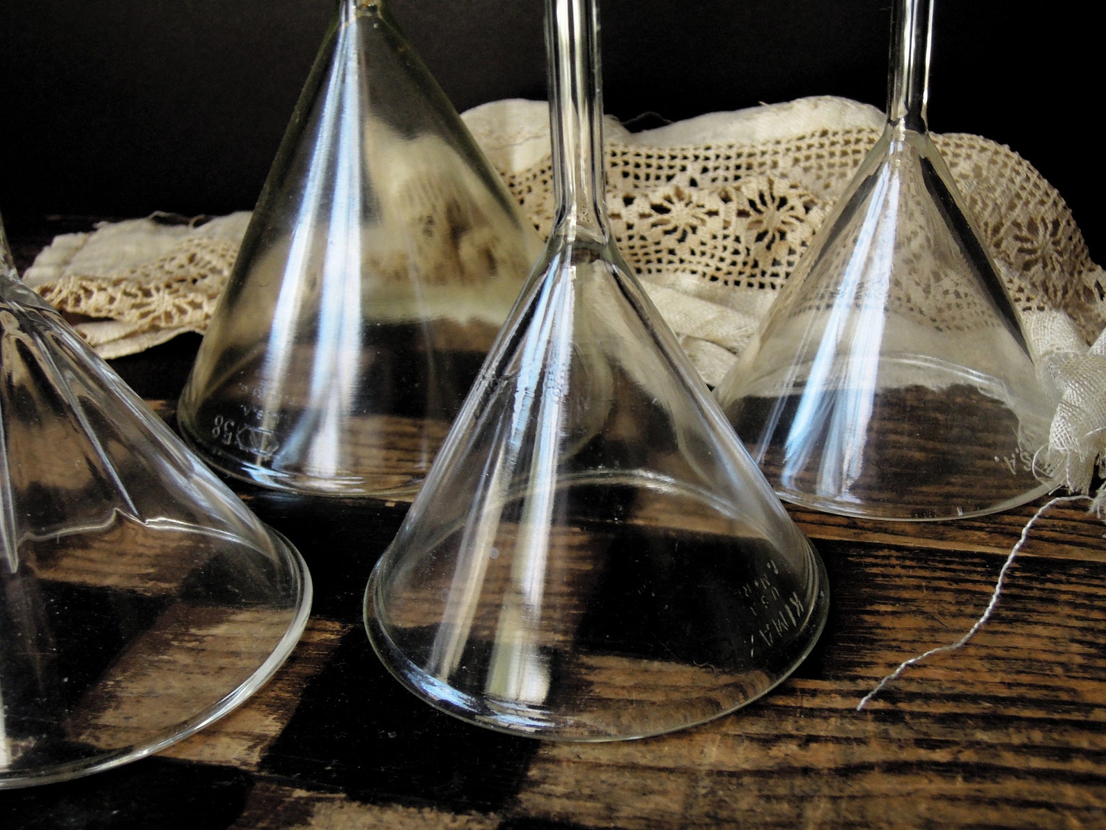 Four Vintage Antique Glass Funnels / Apothecary Funnels / Wine Etsy