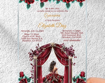 Invitación de Quinceañera en Acrílico Rojo: Elegante Invitación para Dulces Dieciséis