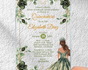 Invitación de Quinceañera en Acrílico Verde Salvia: Elegante Invitación para Dulces 16