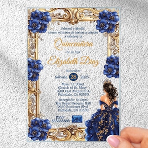 Royal Blue Acrylic Quinceanera Invitation: Elegant Sweet 16 Party