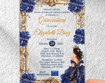 Invitación de quinceañera azul real, elegantes invitaciones acrílicas para fiesta de dulces 16, tarjetas azules transparentes para quince años