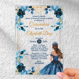 Blue Acrylic Quinceañera Invitation: Elegant Sweet 16 Clear Invite