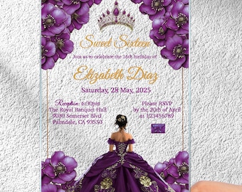 Invitaciones acrílicas moradas para quinceañera, invitación lavanda para dulces dieciséis, tarjetas de princesa con vestido morado