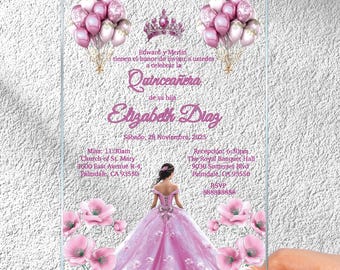 Invitación rosa para quinceañera, elegantes invitaciones acrílicas para dulces 16, tarjetas transparentes rosa rubor para quinceañera