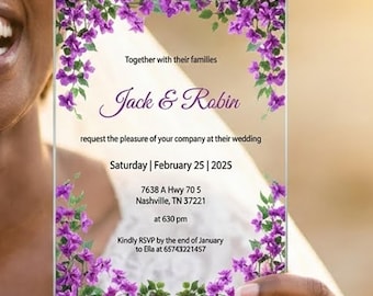 Invitación de boda con flores moradas, elegante tarjeta acrílica para bodas y compromisos, invitaciones transparentes con diseño floral lila.
