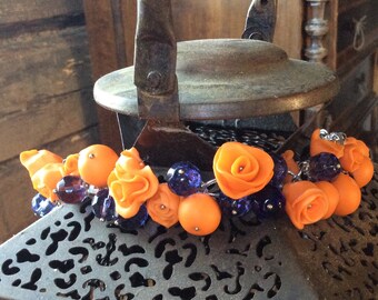 Bracelet with orange flowers - Orange bracelet - Handmade bracelet - OOAK bracelet -Floral accessories - Gift for her