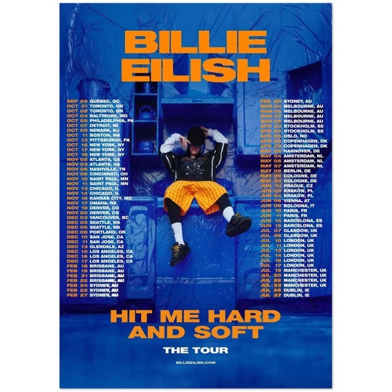 Billie Eilish 2025 Tour Poster – Hit Me Hard and Soft Wall Print