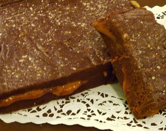 Dark Chocolate Salted Caramel Fudge, with gooey caramel and sea salt