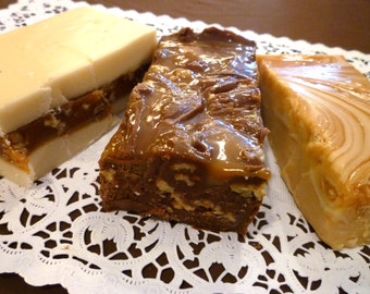 Caramel Lovers Fudge Trio (Dulce de Leche, Chocolate Turtle, Chewy Praline) 1 1/2 pounds