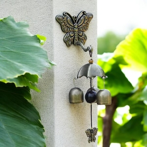 Handmade Butterfly Wind Chime – Brass Wall Hanging Bell – Boho Feng Shui Garden Decor – Copper Butterfly Bell – Unique Artisan Gift