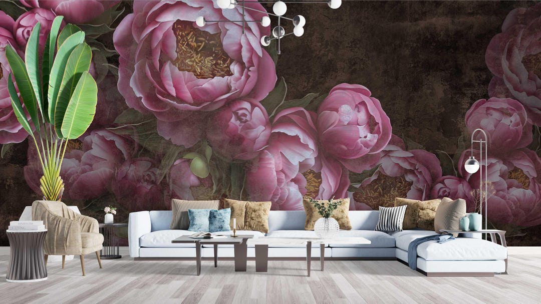 Luxury Pink Peony Wall Mural - Etsy