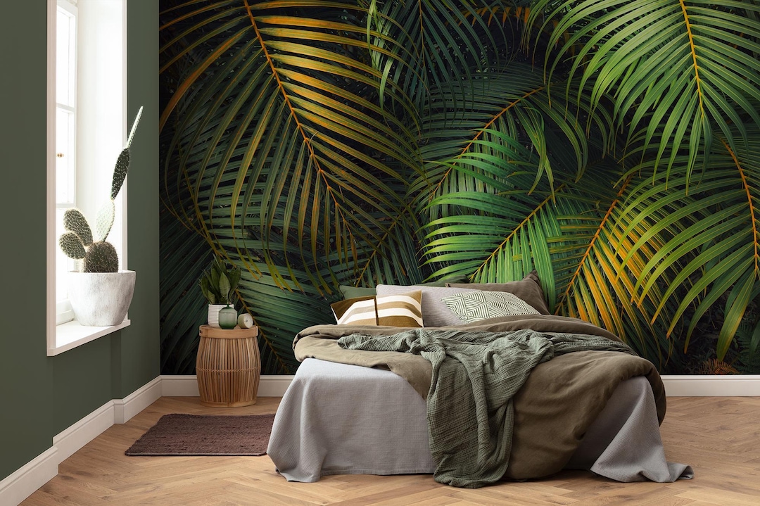 Tropical Palm Leaf Wallpaper Mural: Lush Green Jungle Wall Art - Etsy