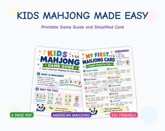 Utskrivbar PDF-guide för amerikansk mahjong för barn, spelguide för nybörjare och förenklat övningskort.