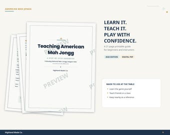 Lär dig att spela American Mah Jongg Nybörjarguide Utskrivbar PDF, American Mah Jongg-regler, Mahjong Cheat Sheet, Hur man spelar Mah Jongg