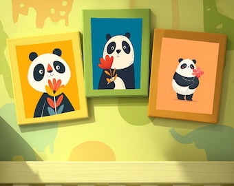Panda Nursery Prints – Set of 3 Animal Art (Digital Download