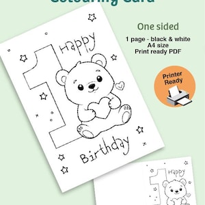 Cartão de Feliz Aniversário para Colorir - Cartão para Colorir, Atividade Divertida Faça Você Mesmo para Crianças, Download Digital, Imprimir em Casa, Aniversário