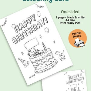Cartão de Feliz Aniversário para Colorir - Cartão para Colorir, Atividade Divertida DIY para Crianças, Download Digital, Imprimir em Casa, Aniversário