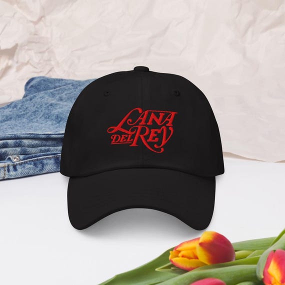 Lana del Rey Dark Blue Cap with Red Script Lana Del Rey Embroidered Logo Merch Dad Hat - Etsy main image 3