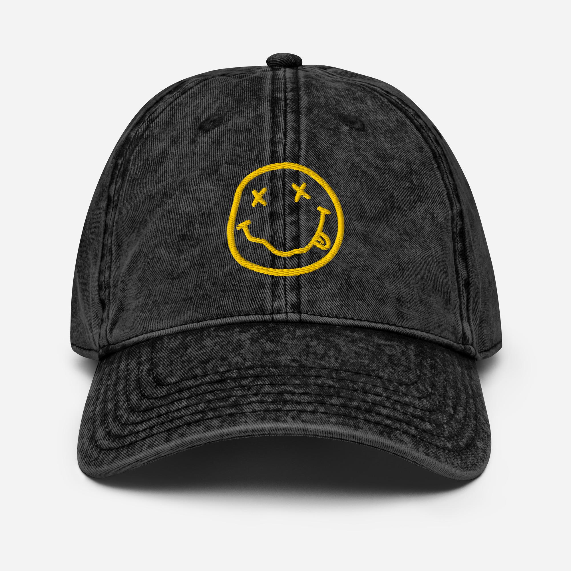Happy Face Nirvana Trucker Hat Black Smiley Adjustable Snapback