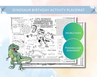 Personalized Dinosaur Birthday Placemat: Kids Party Activity (Digital Download, PDF)
