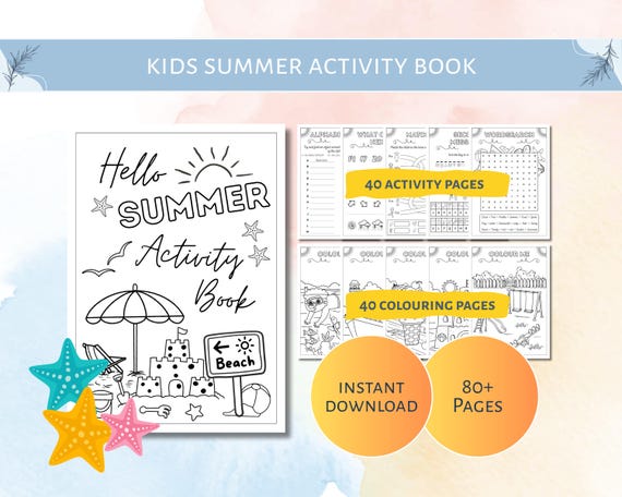Kids Summer Activity Book: Fun Printable Games & Coloring (Digital Download)