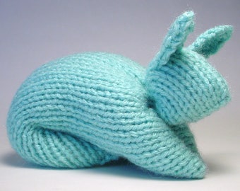 Light Aqua Blue Stuffed Hand-Knit Bunny Toy, Shower or Easter Gift, Soft Baby Toy