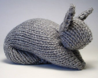 Stuffed Bunny Toy Hand-Knit in Gray, Soft Baby Shower Gift, Easter Toy, Stuffed Animal