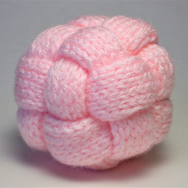 Baby Ball Toy, Pink Hand Knit Braided Stress Ball, Soft Baby Rattle