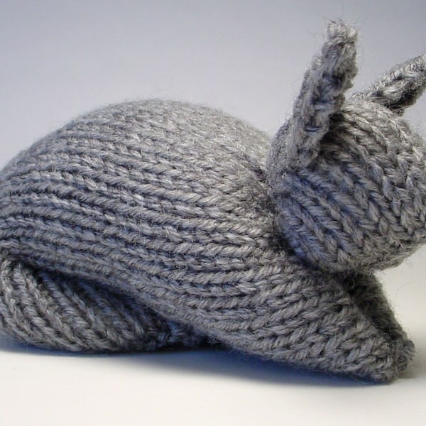 Stuffed Bunny Toy Hand-Knit in Gray, Soft Baby Shower Gift, Easter Toy, Stuffed Animal