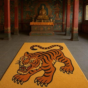 Tibetan Tiger Hand Tufted Wool Rug | Modern Animal Motif Carpet | 100% Wool Area Rug | Statement Living Room Decor