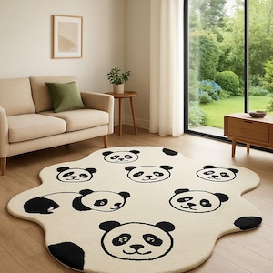 Hand Tufted Wool Rug - Panda Design | Modern Playroom Rug for Kids | Cute Animal Shaped Rug | Soft & Cozy Nursery Decor