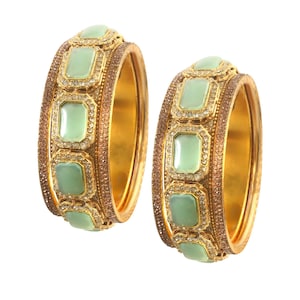 Bridal Gemstone Bangles – Gold Plated Kada with Crystals, Traditional Indian Jewelry Gift