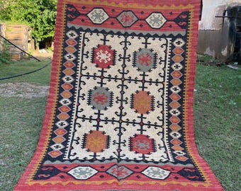 Tappeto Kilim fatto a mano - Tappeto geometrico tribale boho, tappeto intrecciato in stile vintage, tappeto rustico da soggiorno