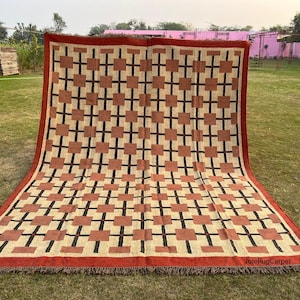 Handmade Kilim Wool Jute Rug: Multicolor Indian Dhurrie