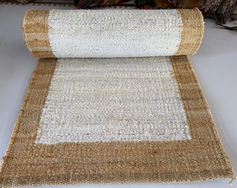 Jute Runner Rug Natural Hemp, Indian Handwoven Jute Rug, Custom Size Rug- Hallway Entry Way- Kitchen Laundry- Boho Decor Hemp Runner Rug