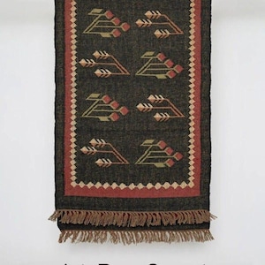 2x12 Ft Black Colour Handwoven Wool Jute Kilim Runner Rug , Modern Geometric Design Dhurrie Rug , Vintage Southwestern Runner-Rug