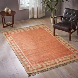 Handwoven Wool Jute Kilim Rug: Rajasthani Dhurrie, Geometric Aztec Design