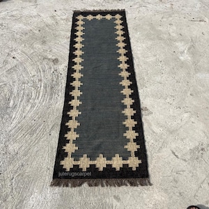 2x10 Ft Handmade Wool Jute Kilim Runner Rug- Stair Runner Rug, Hallway Rug, Kitchen Rug, Dining Table Rug For Home Decor And Enterway Rug