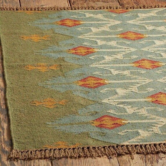Handwoven Wool Jute Kilim Rug: Eco-Friendly Boho Area Rug