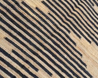 Handwoven Natural Jute Rug | Rustic Striped Farmhouse Rug | Eco-Friendly Flatweave Area Carpet | Boho Modern Floor Decor