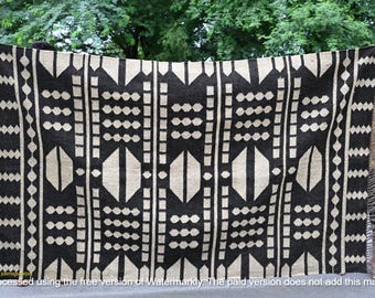 Handwoven Wool Kilim Rug | Black & Ivory Geometric Flatweave Area Rug | Modern Boho Living Room Carpet
