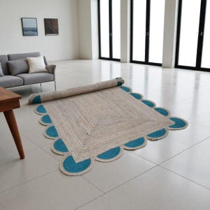 Hand Braided Jute Rug: Rectangle Scalloped Edge, Boho Home Decor