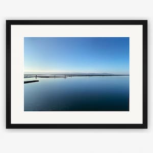 Digital download- Stunning seascape photo of a calm West Kirby lake on the Wirral with the sea behind in blues