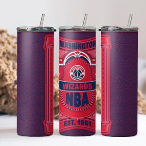 Washington Basketball 20oz Skinny Tumbler, Vintage Ticket & Shattered Blue Designs, Insulated Travel Cup